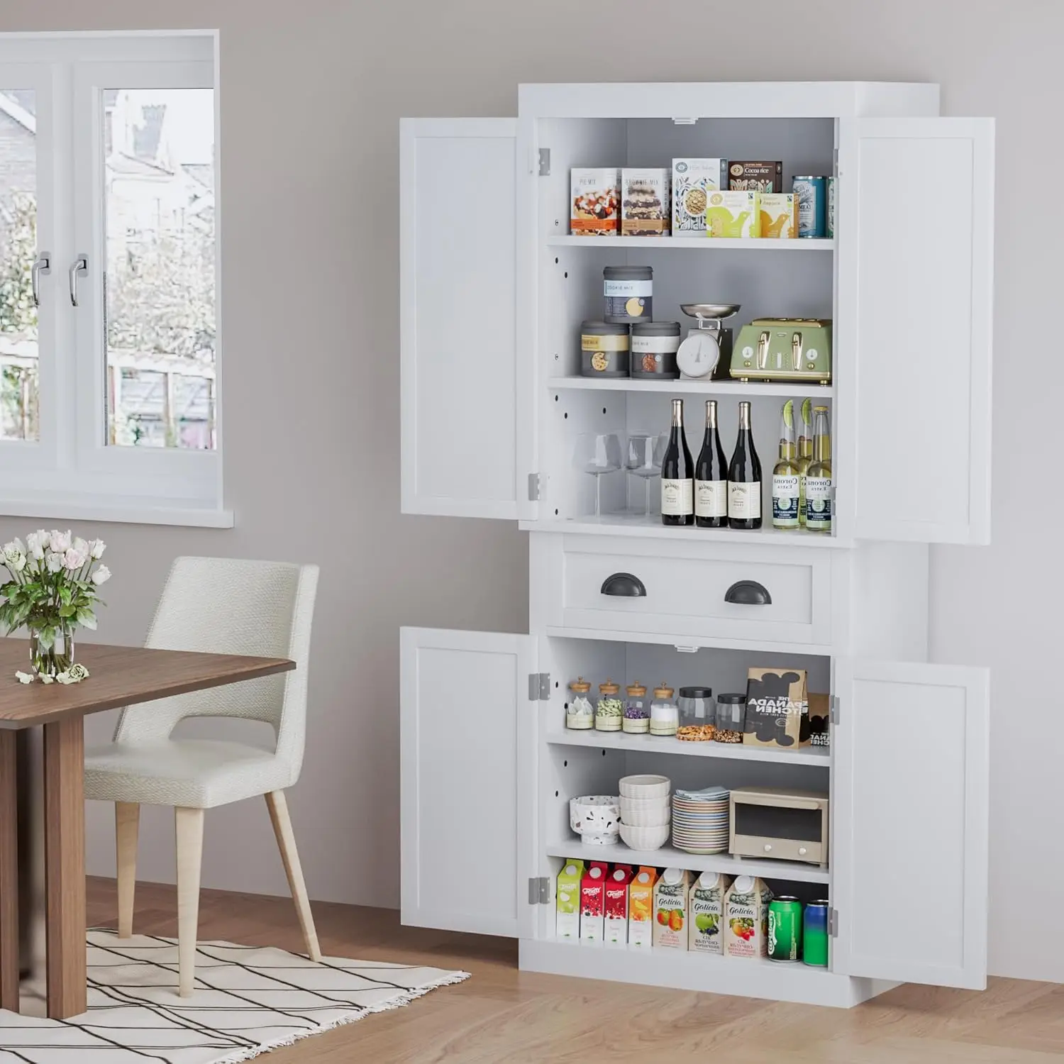 

72" Kitchen Pantry Cabinet, Tall Pantry Storage Cabinet with Drawer and 4 Adjustable Shelves, Freestanding Pantry Cupboard