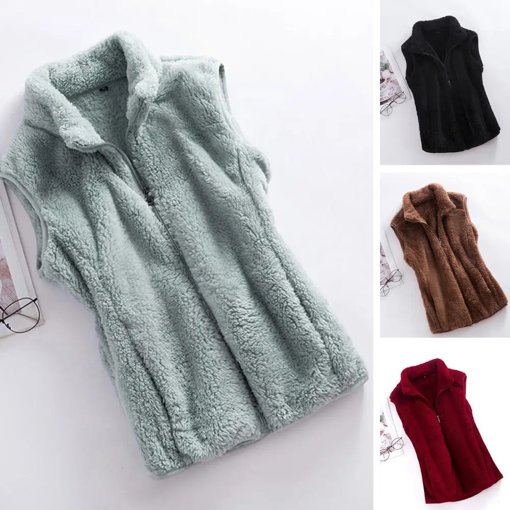 Women Waistcoat Soft Plush High Collar Women's Winter Vest Coat with Zipper Closure for Cold Resistance Outdoor Protection