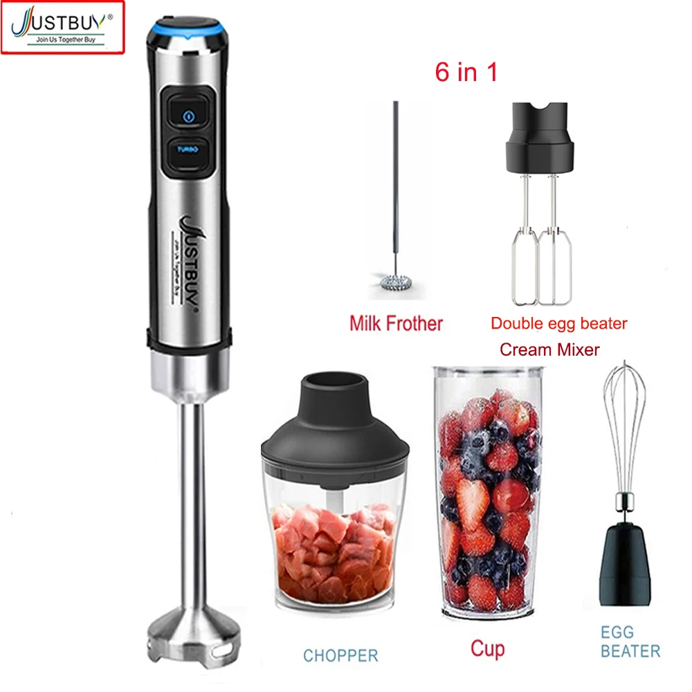 LED Factory Price 1500W 6/4 in 1 Electric Stick Hand Commercial Blender Food Processor Egg Whisk Mixer Juicer Meat Grinder