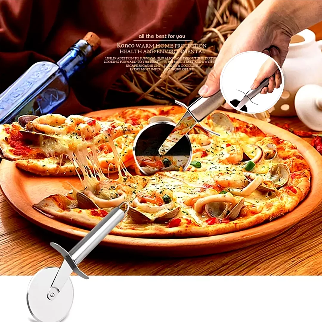 Stainless Steel Kitchen Pizza Cutter Wheel Server Tools Mooncake Shovel Waffle Cookies Dough Slicer Manual Pizza Cutter Wheel