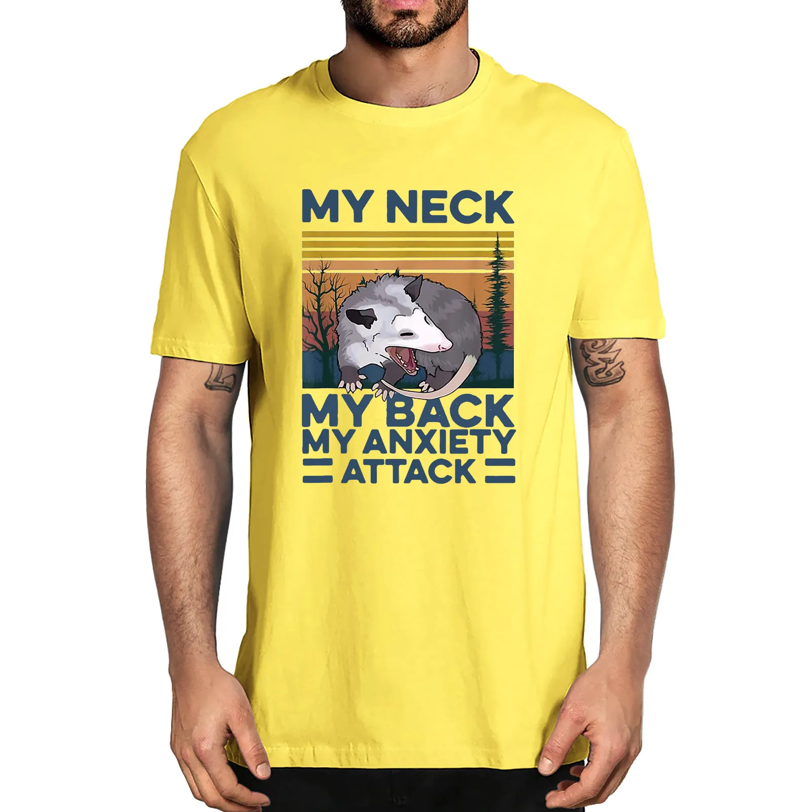 Unisex My Neck My Back My Anxiety Attack Vintage Animal Opossum Lover Funny Tshirt Men's 100% Cotton Novelty T-Shirt Streetwear