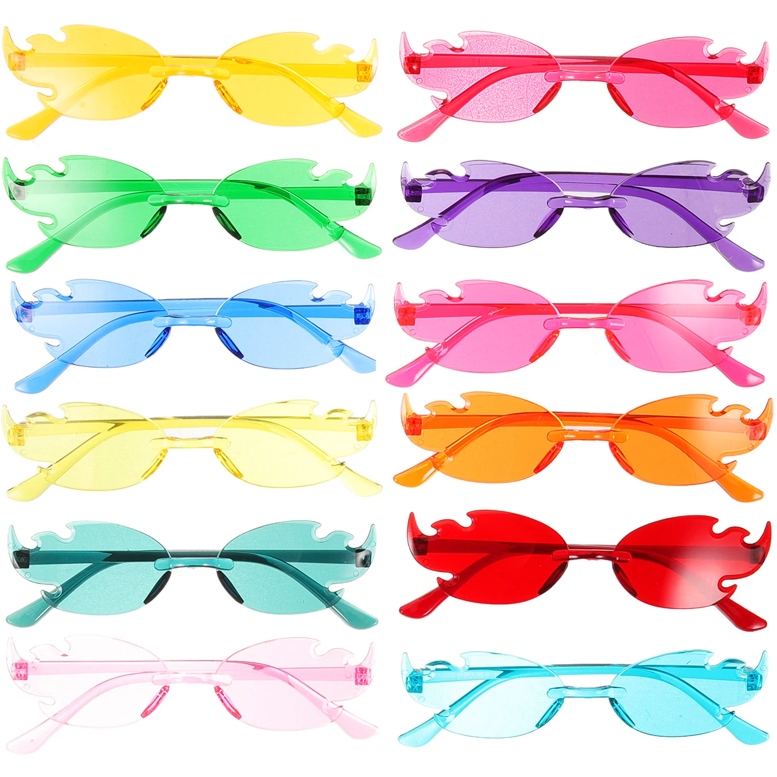 12 pares de gafas de sol sin montura con forma de llama, gafas de sol sin marco de moda para fiestas, gafas de fiesta disco, gafas coloridas divertidas