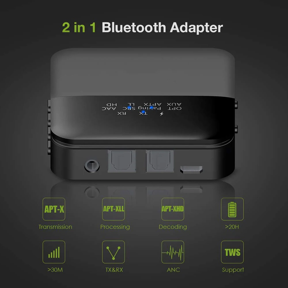 Imagem -04 - Transmissor e Receptor de Áudio Bluetooth Crs Aptx hd ll Baixa Latência Rca Fibra Óptica 3.5 mm Aux Estéreo Adaptador de Áudio sem Fio