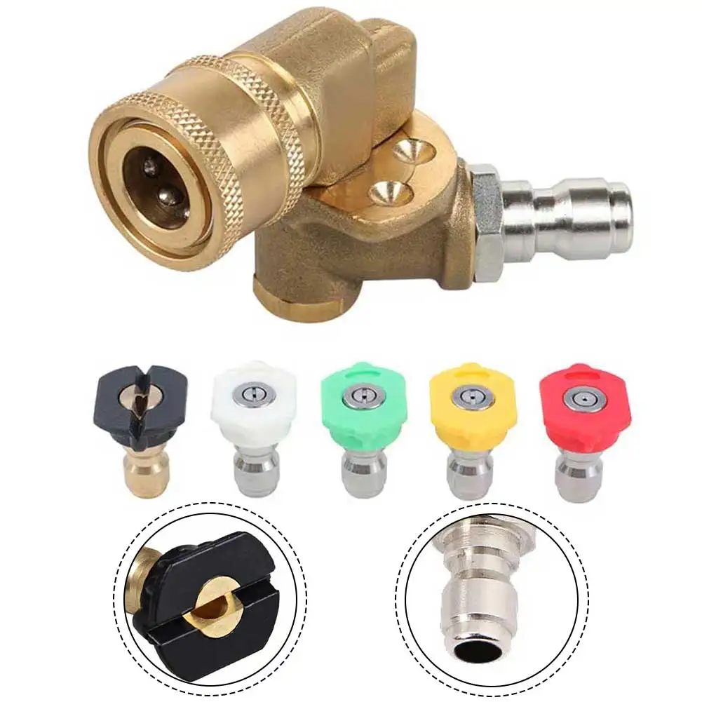 Brass Swivel Coupling with 5 Adjustable Spray Nozzles for Pressure Washer 4500 PSI 0 15 25 40 Degree Soap 1/4 Inch