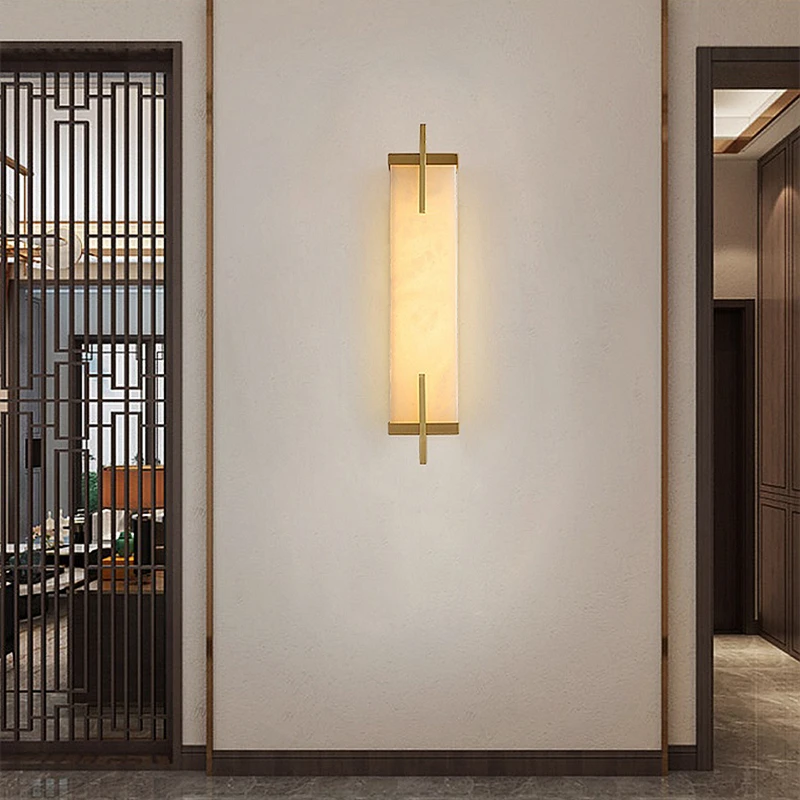 New Chinese Luxury Cloud Stone Wall Lamp Full Copper Indoor Background Wall Light for Living Room Dining Room Bedroom Wall Light