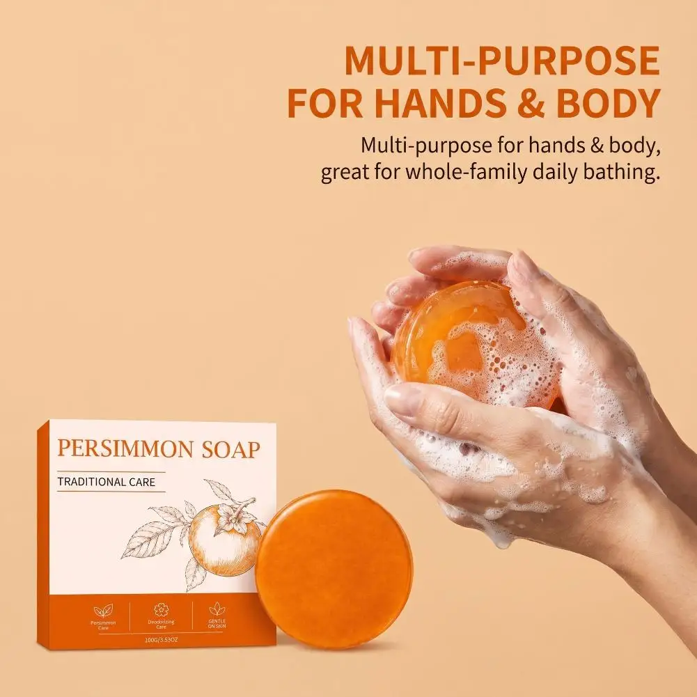 Deodorizing Persimmon Soap Body Odor Care Natural Cleansing Bar Gentle Face Body Wash Fresh Scent Daily Skin Care