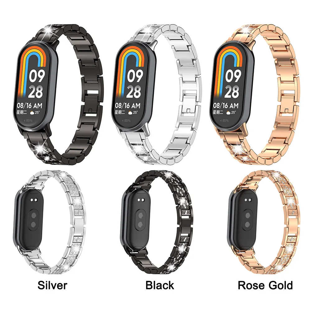 Mi Band 8 Bracelet Metal Slim Dressy Wrist Band for Xiaomi Mi Band 8 Wristband Bling for Women Watchband Strap Alloy Silver