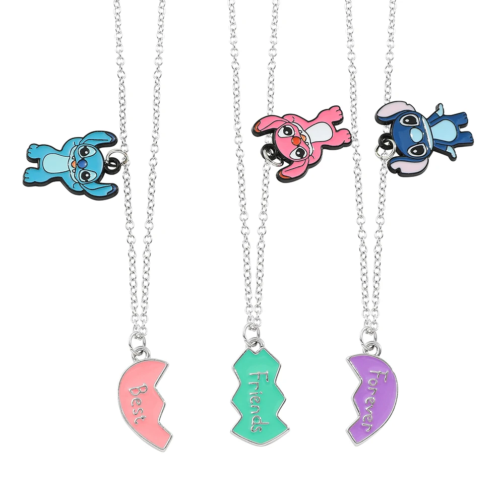 3pcs Disney Stitch Angel Necklace Best Friend Forever Heart Neck Chain for Women Men Friendship Jewelry Gifts