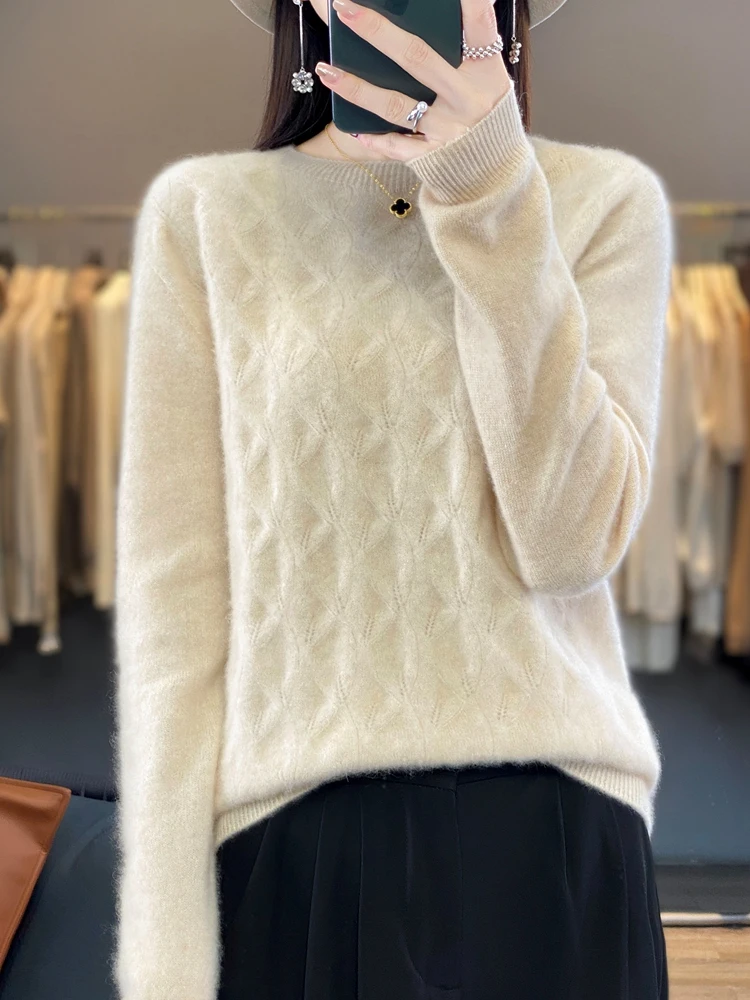 Autumn Winter Women 100% Pure Merino Wool Sweater Seamless O-Neck Pullover Basic Style Casual Cashmere Solid colour Clothing