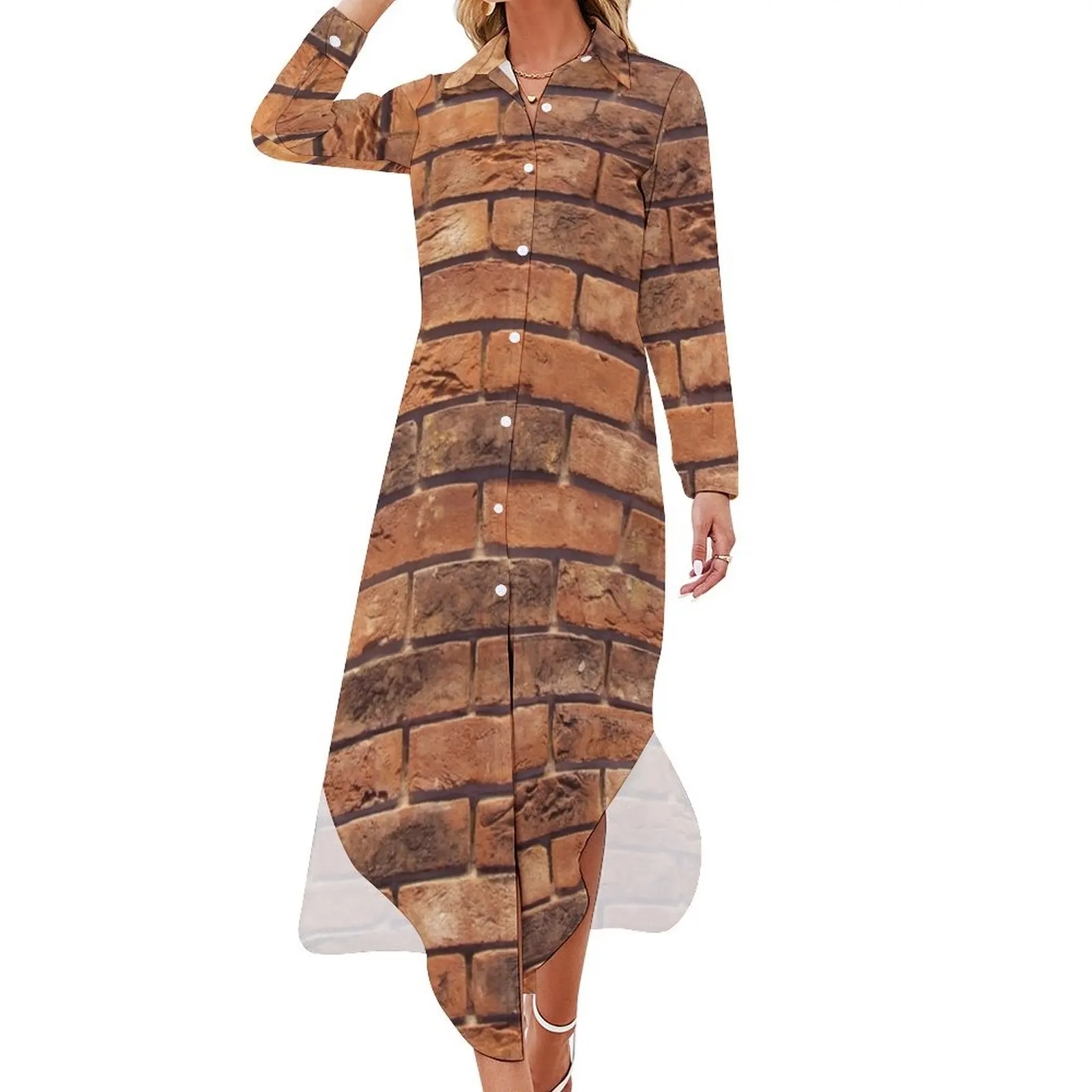 

Pattern/Texture - Photography - Red Brick Wall - 2 Design Long Sleeved Shirt Dress