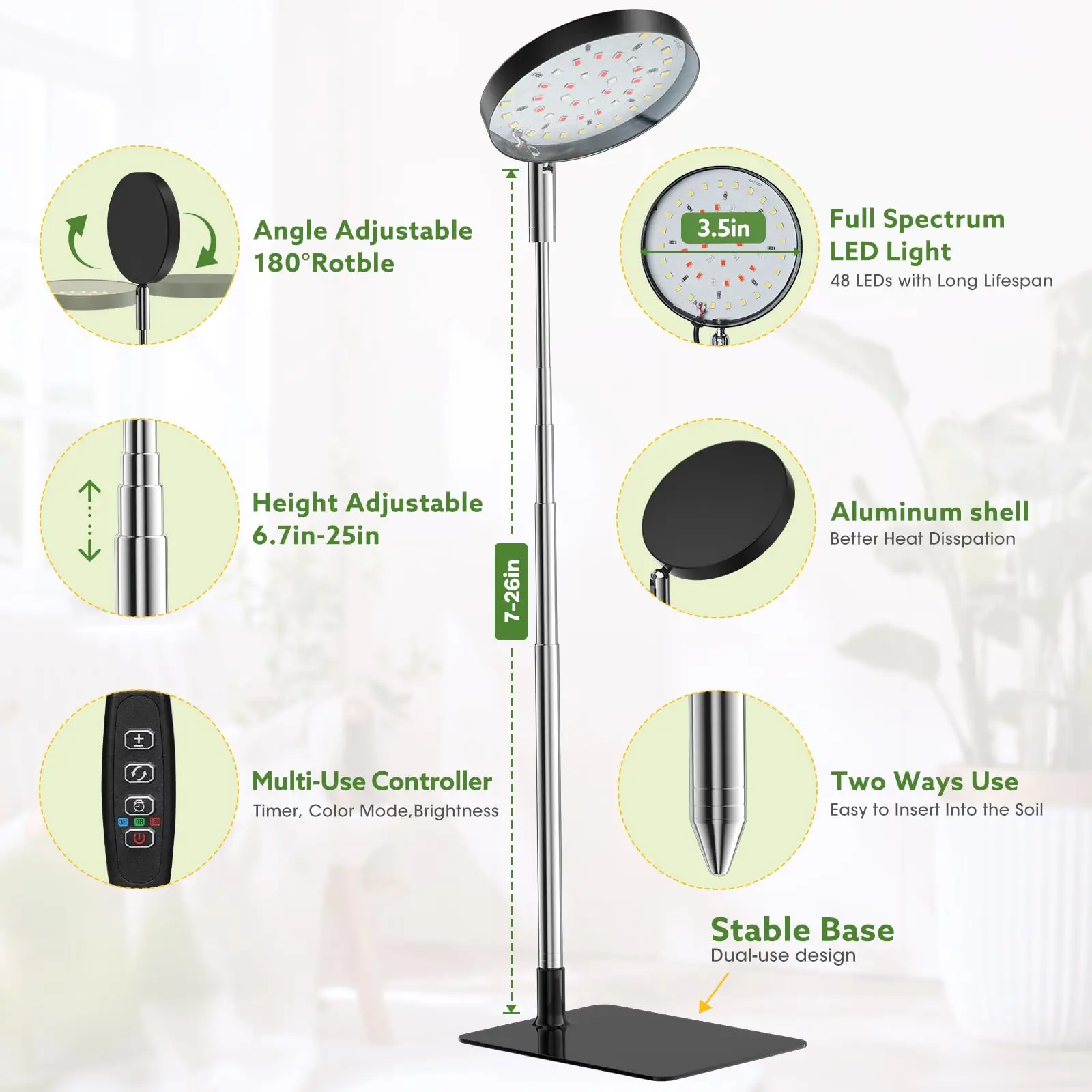 تنمو أضواء للنباتات الداخلية الطيف الكامل، 48 مصباح LED للنباتات الداخلية، 3 طيف اختياري، 3/9/12 ساعة، ضوء النمو