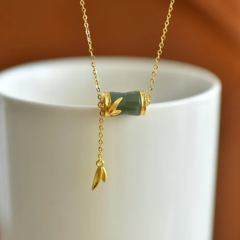 S925 Silver Inlaid With Hetian Jade, Self-Generating Chain Pendant, Jade Fortune Bead Pendant