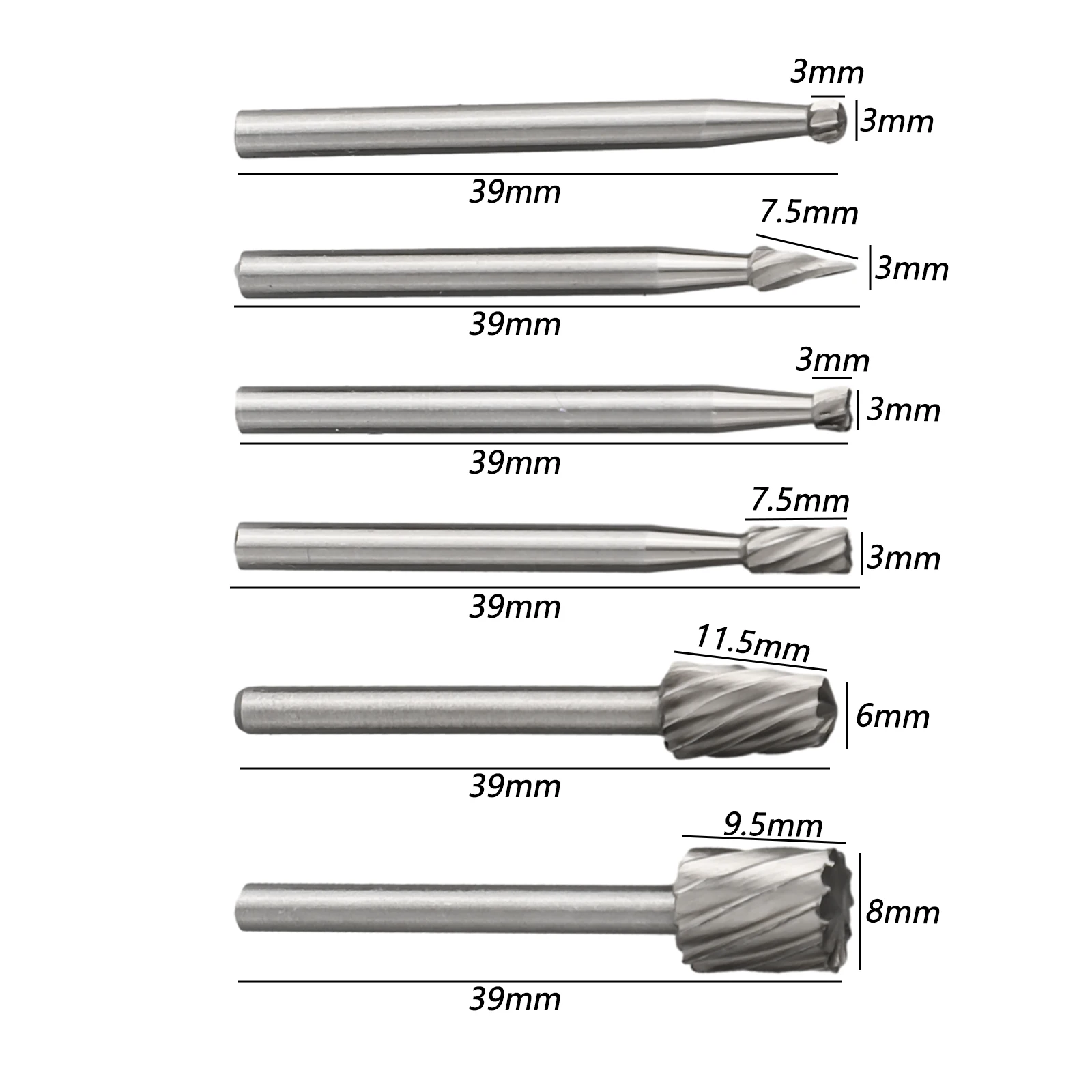 12pcs HSS Router Drill Bit Rotary Burring Head 3.17mm Shank For Wood Metal Carving Milling Trimming Electric Grinder Tool Parts image 3