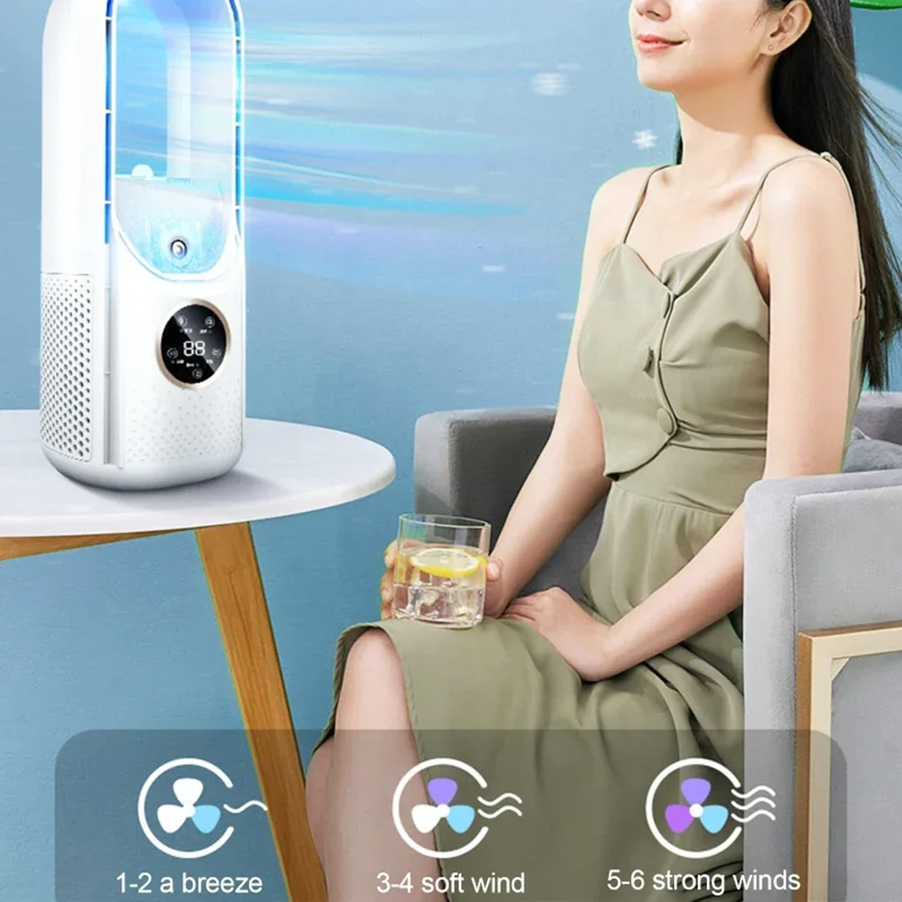 Leafless Fan Portable Air Conditioner LED Display Desktop Fanless Blade Cooler Cooling Fan Tower Air Cooler for Office Bedroom
