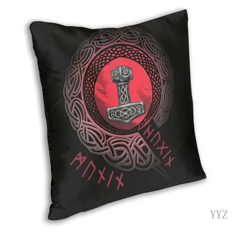 Viking Runes Thor Mjolnir Cushion Covers Sofa Home Decorative Norse Valhalla Odin Square Throw Pillow Cover 45x45