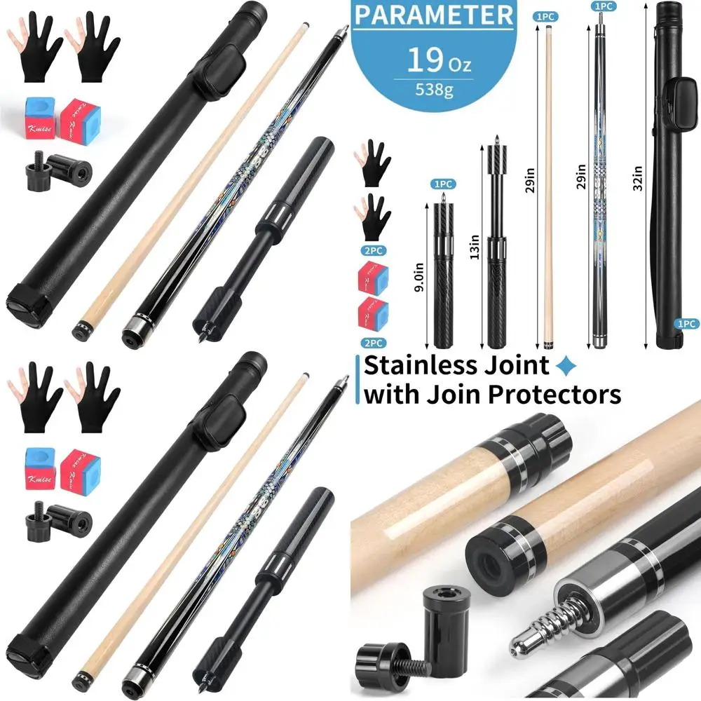 

Canadian Maple Pool Cues 18-20oz, Telescopic Carbon Fiber Extension, Ideal for Adults in Bars & Billiards