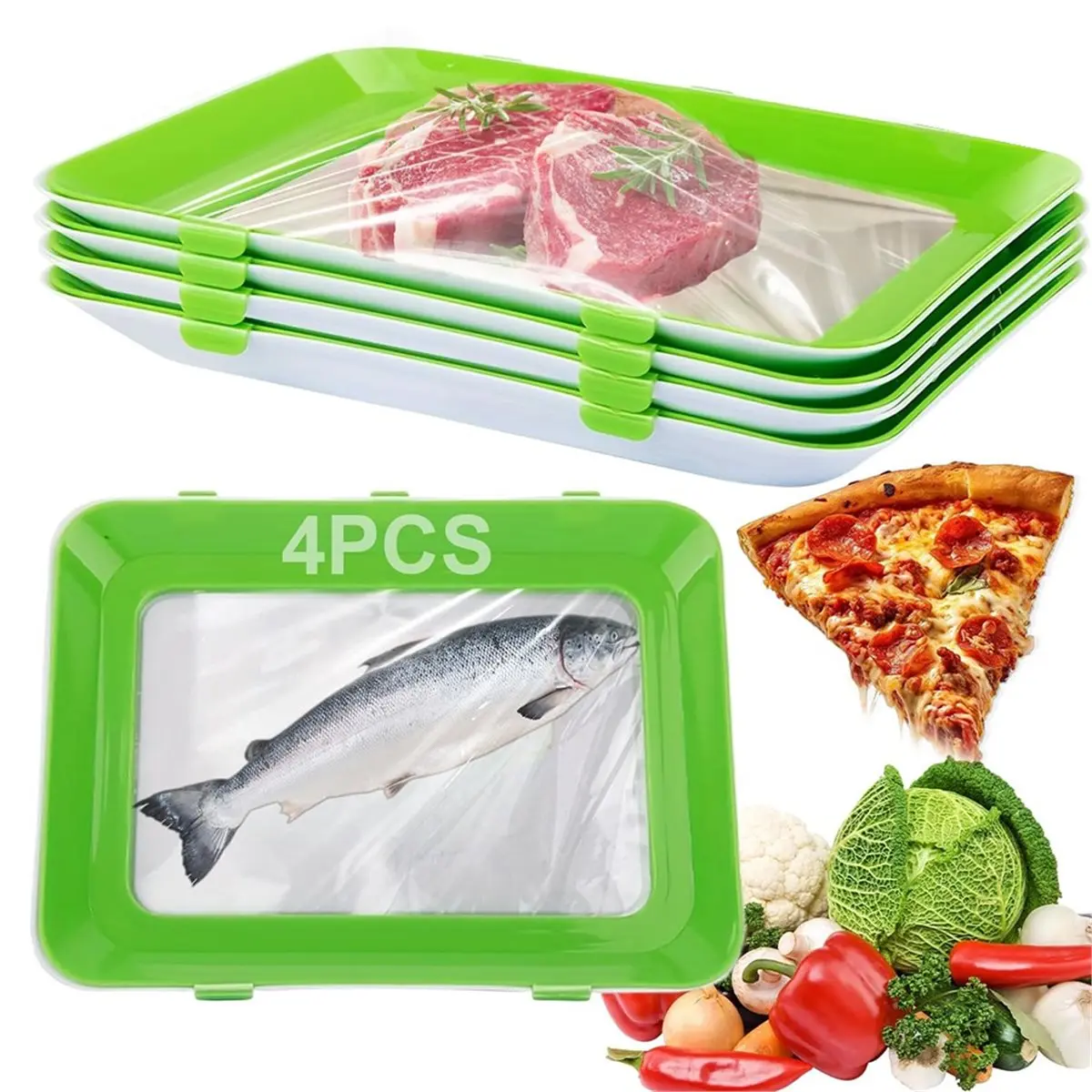 4Pcs Stackable Food Storage Trays with Vacuum Preservation Technology for Extended Freshness Red