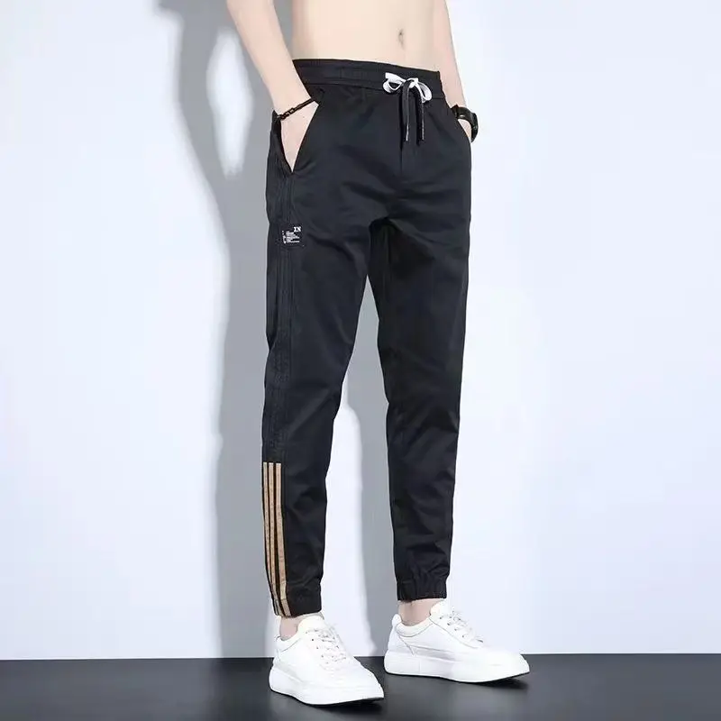 

Summer Boyfriend 2024 Slim Loose Patchwork Elasticized Drawstring Pocket Fashion Solid Color Casual Sports Straight Leg Pants