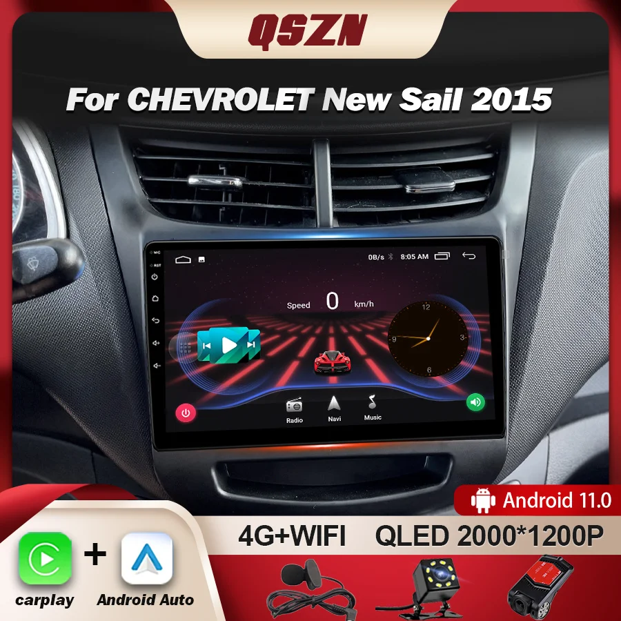 

QSZN For Chevrolet New Sail 2015 Car Radio Multimedia Video Player 8G+128G Android 13 Navigation GPS Stereo Carplay WIFI 4G