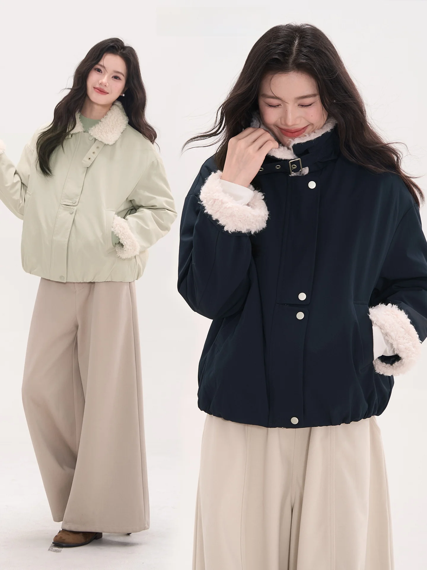 

Женская зимняя куртка из хлопка с флисовой подкладкой Lazy Sle Mist Island Cookie в ретро-американском стиле, удобная, однотонная