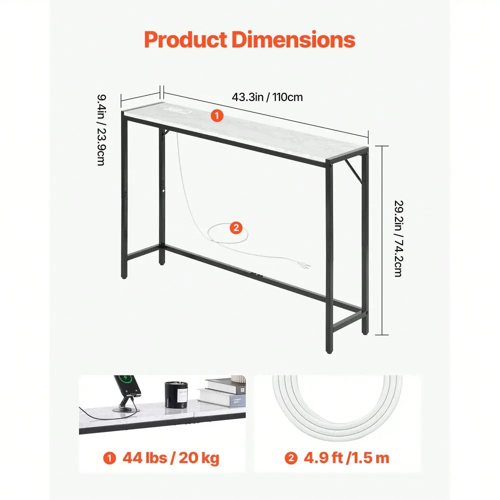 

Console Table Modern Narrow Long Console Table With Power Outlet Thin Sofa Side Table With Iron Tubes Anti Tip Device