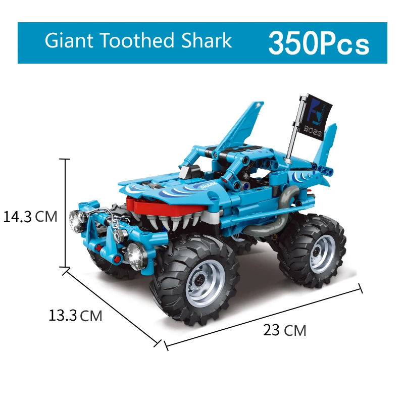 City Pull Back Technical Monster Jam Building Blocks  Max-D Car Giant Toothed Shark Truck Bricks Toys Compatible With 42134