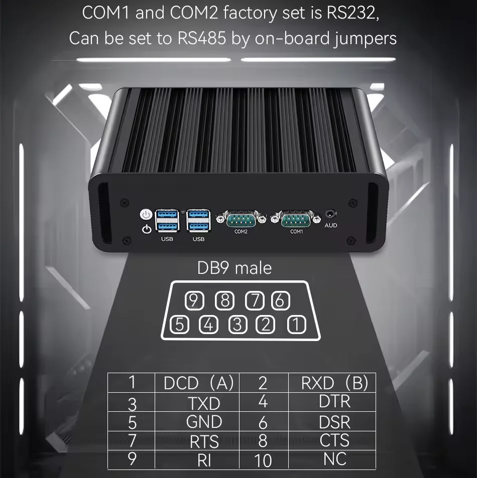 Fanless Industrial Mini Computer Intel i7 Processor 256GB Storage Dual Gigabit LAN Multiple Interfaces Aluminum Alloy Chassis
