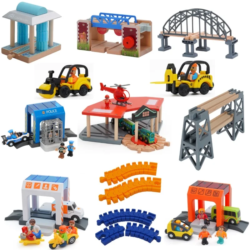 Wood Railway Tracks Accessories Hospital Aid Kit Ambulance Assemble Set Connection Wooden Train Tracks Railway Toys