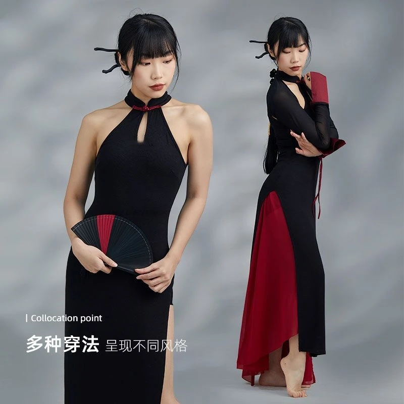 Chińska sukienka do tańca w stylu vintage kobiety elegancka siatka jazzowa Qipao sukienka zestaw sukienka festiwalowa występ na scenie Qipao seksowne sukienki Qipao