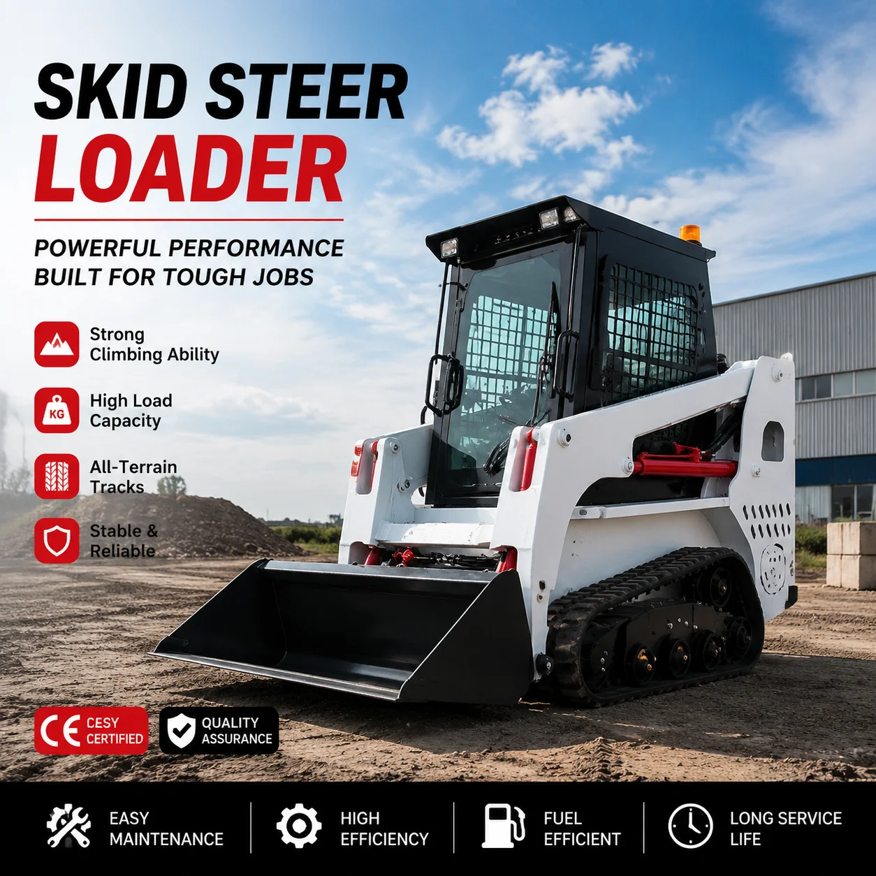 

Mini Skid Steer Loader 380kg JC25 Wheel Loader Kubota D1105 Engine 18.2KW Compact Loader for Construction Use