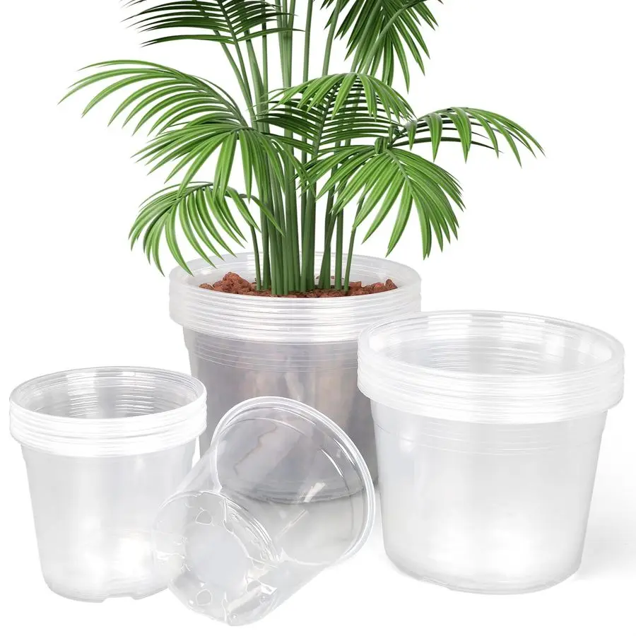 

Набор из 6, 8, 10-дюймовых больших прозрачных горшков для рассады с дренажным отверстием, пластиковые кашпо для саженцев, цветов, суккулентов, овощей, инд.