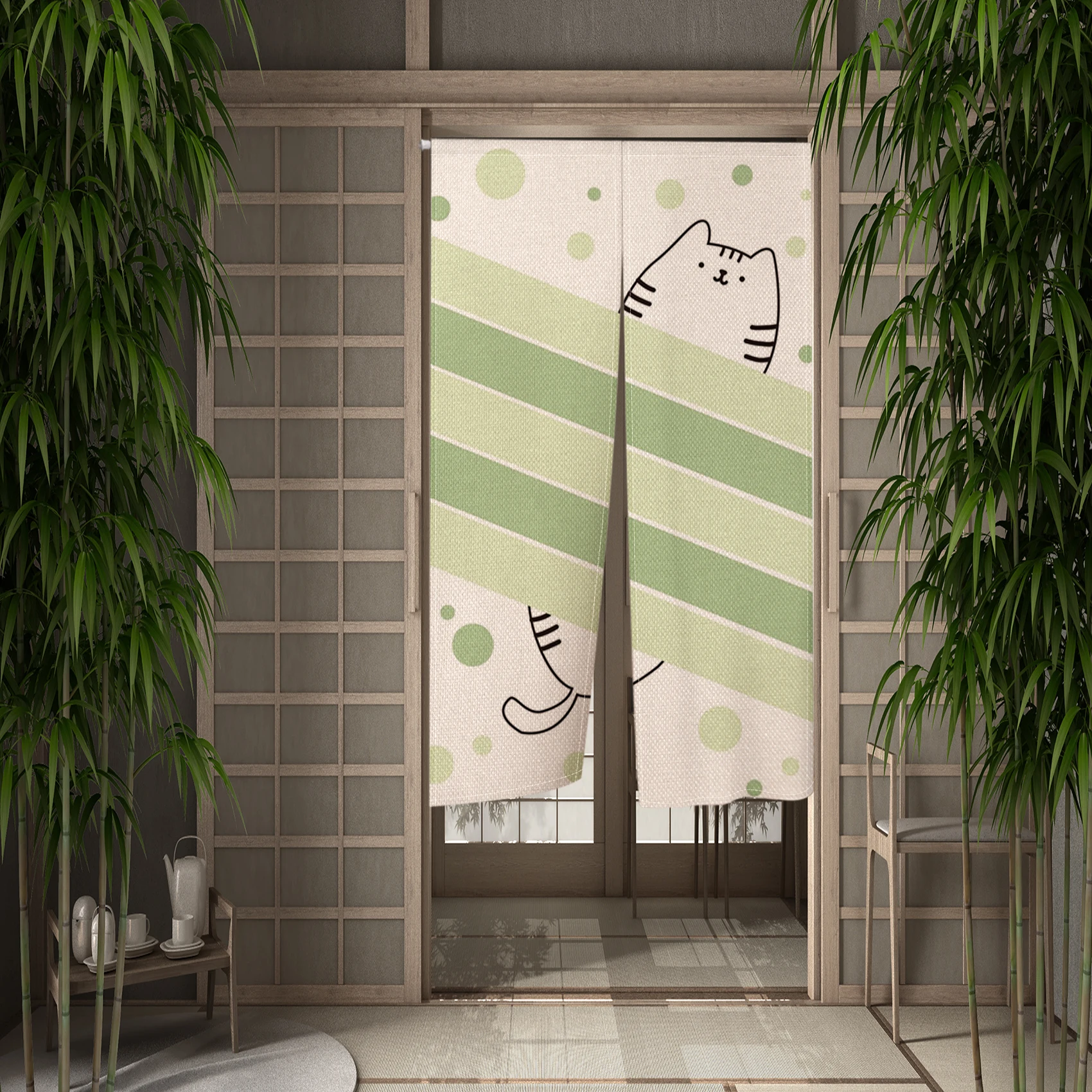 Japanese Door Curtain Funny Cute Cat Colorful Ukiyo-e Kitchen Partition Noren Bedroom Bathroom Hanging Room Partition Curtain