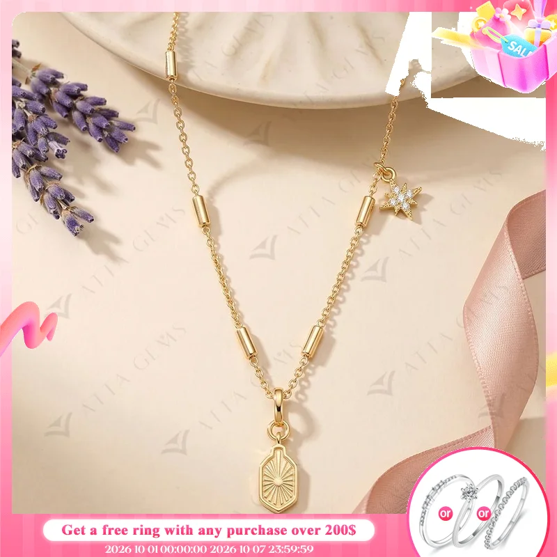 ATTAGEMS Women D Color VVS1 Moissanite North Star Charm Necklace Copper Gold Plated Retro‑Inspired Casual Fashion Jewelry Gift