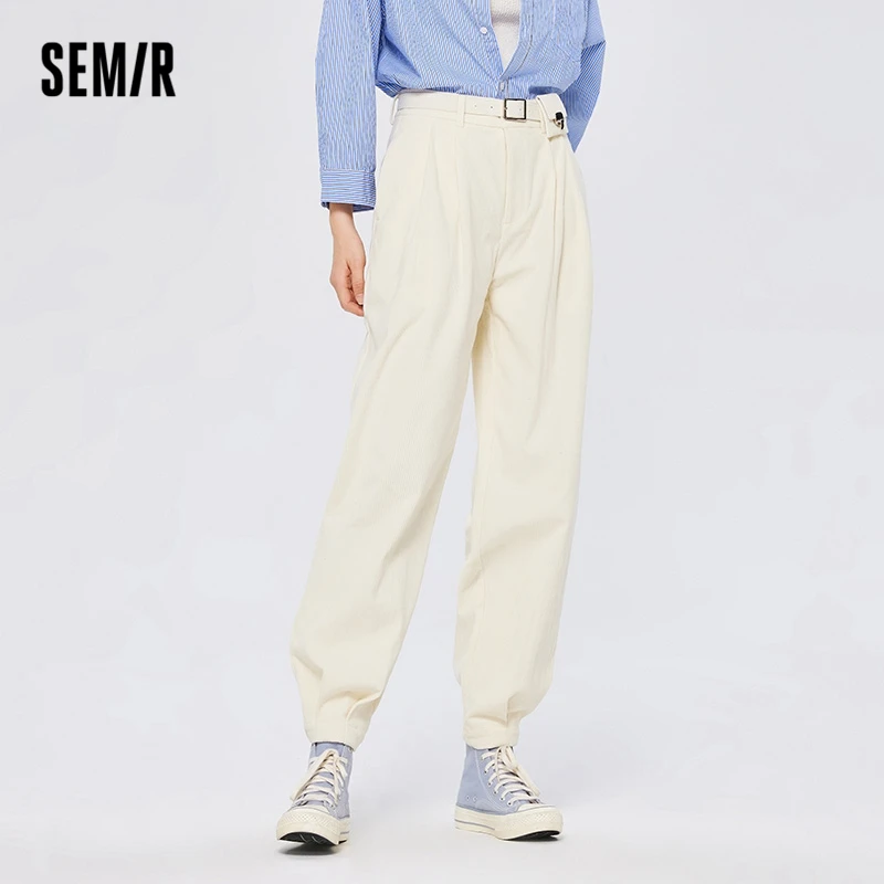 

Semir 2023 Women Pants Autumn New Small Basis Tapered Leg Pants Corduroy High Waist Trousers Show Height Casual Pants for Women