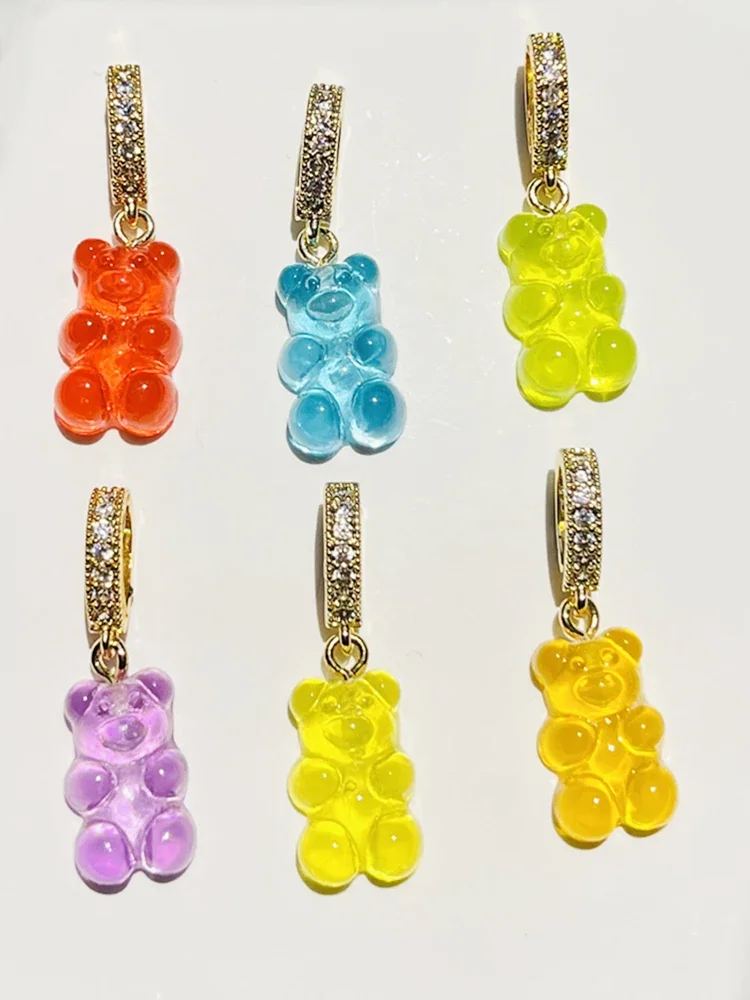 Crystal Bear Pendants for Women Necklace Gold Zircons Rainbow Color Transparent Resin Acrylic Gummy Bears Necklaces Jewelry