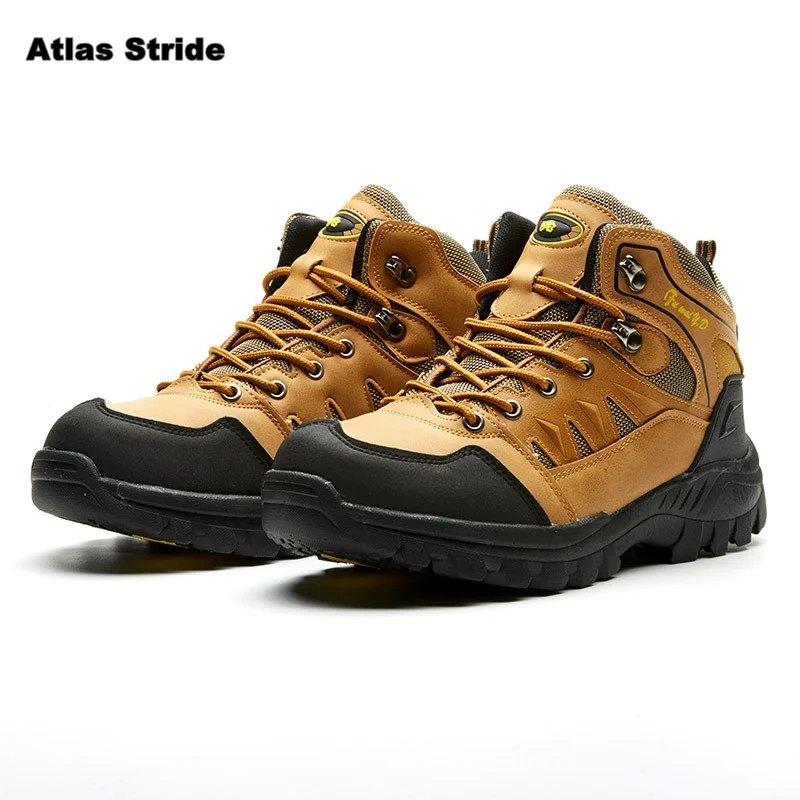 Men's High Top Hiking Boots Non Slip Wear Resistant Leather Outdoor Shoes For Trekking Climbing Camping Walking Travel