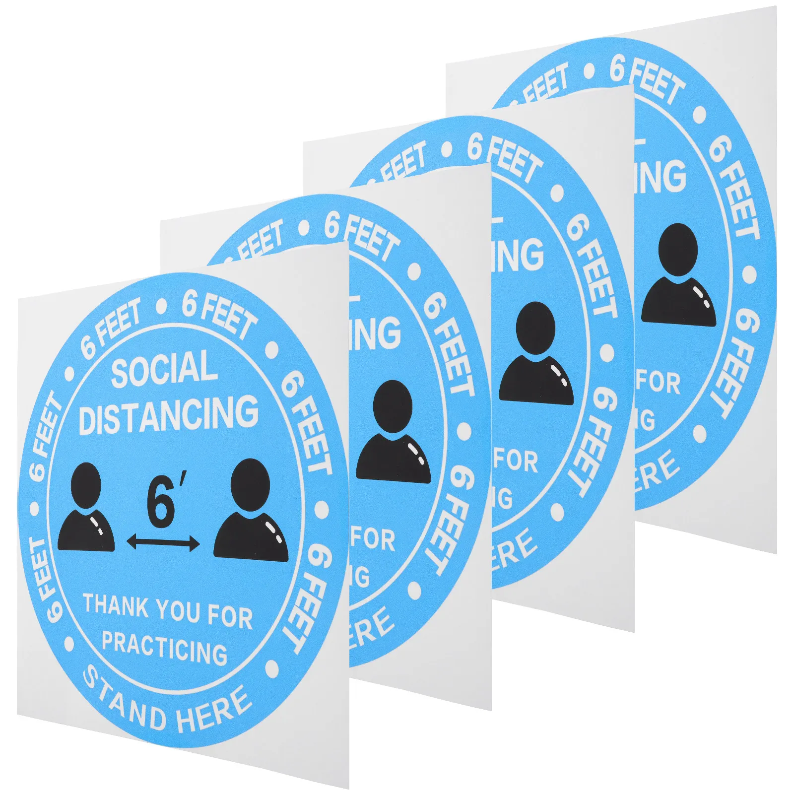 

4Pcs PVC Warning Distance Stickers Round Waterproof Adhesive Floor Decals Red for Public Office School Anti-Skid Keeping