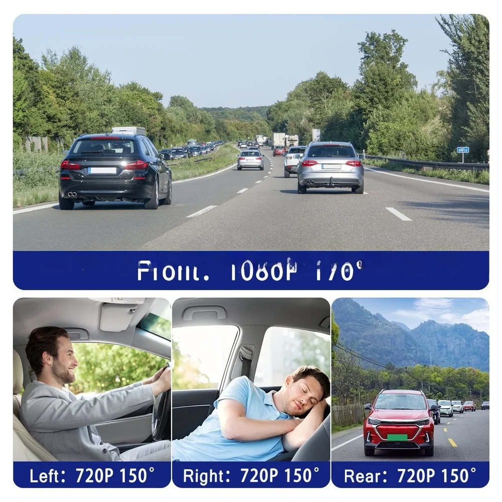 1080P Dashcam Featuring Four Simultaneous Video Streams Front Rear Interior and Cabin and GPS Coordinate Logging
