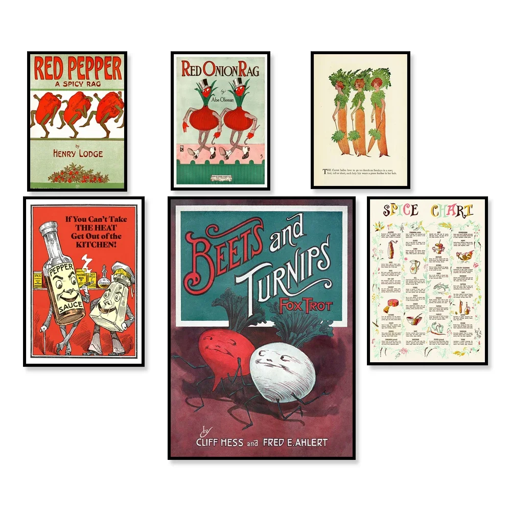 Spice image, red pepper, red onion rag, ketchup, beet and radish Foxtrot, anthropomorphic vegetable kitchen poster print