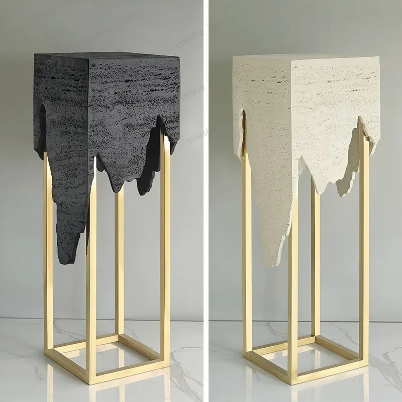 Light luxury ornament marble sculpture table base, living room TV cabinet next to floor entrance art display table base