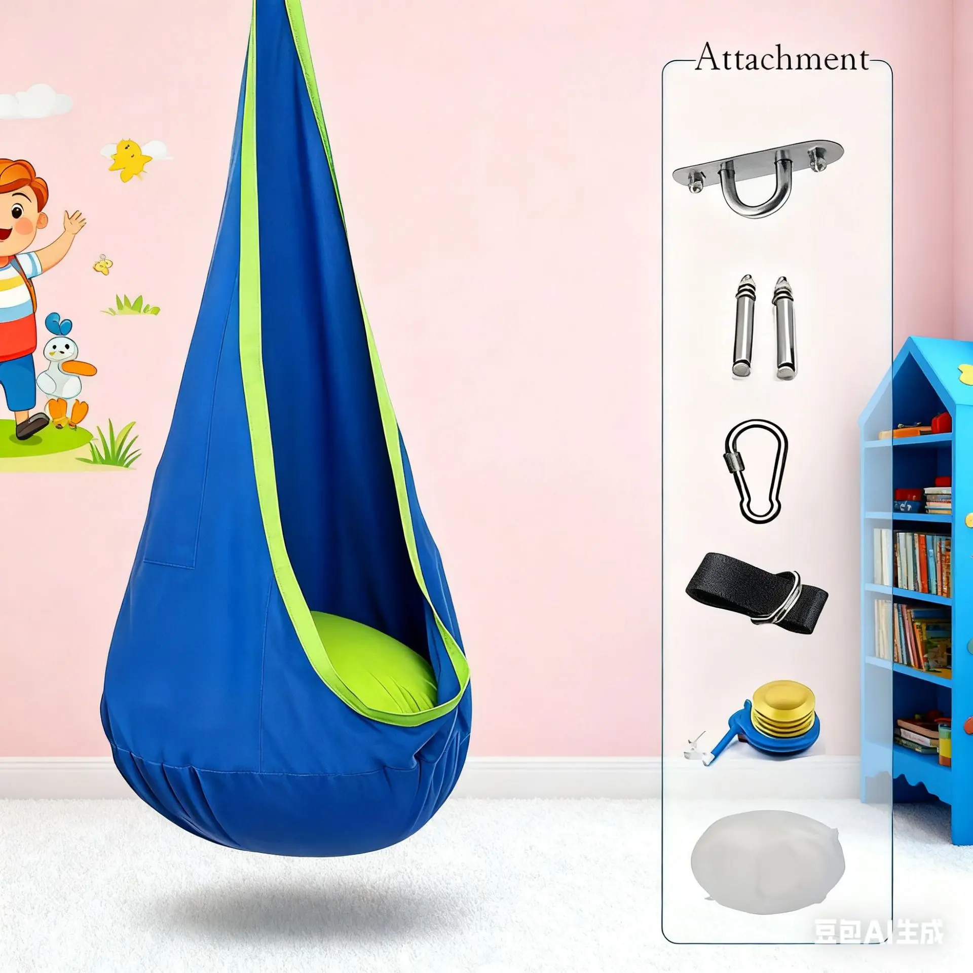 

Children's Hanging Chair Indoor/Outdoor Fabric Swing CottonCanvasNylonStrap withColorful Lights Inflatable Balcony Swing Hammock