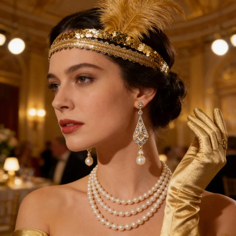 مجموعة أدوات تنكرية من الريش للحفلات التنكرية وقلادة وأقراط وقفازات ومجموعة إكسسوارات