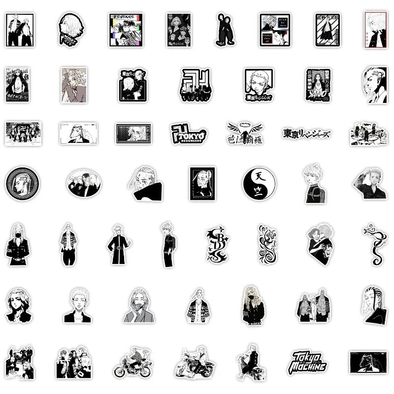 50pcs Tokyo Revengers Black and White Mikey Draken Graffiti Sticker Mobile Phone Water Computer Decoration Sticker Waterproof