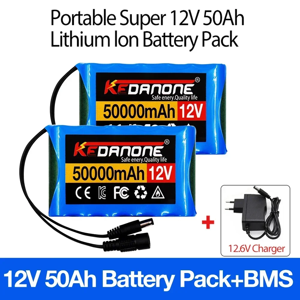 

Original 12V 50000mah 18650 3S2P Lithium Ion Battery DC 12.6V 50Ah Rechargeable CCTV, Camera Monitor Replacement Battery+Charger