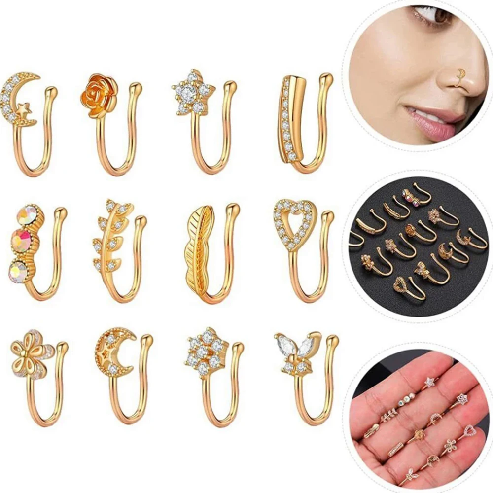 4/9/12/21pcs Fake Nose Rings Set Steel Non-Pierced Nose Clip