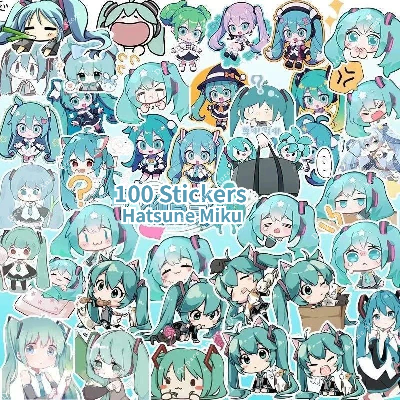 

100 шт. кавайная наклейка Хацунэ Мику, украшение для ноутбука, гитары, скейтборда, багажа, милая мультяшная наклейка, детская праздничная подарочная игрушка