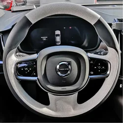 White Genuine Leather for Volvo XC90 XC60 V90 V60 S90 S60 Hand Sewing Car Steering Wheel Cover Protection Car Accessories Black