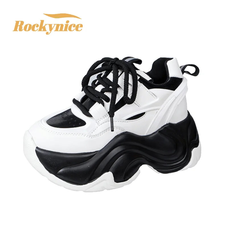 

2023 Autumn New Women's Chunky Sneakers Fashion Platform Sports Shoes for Women Black White Thick Bottom Running Shoes Laides