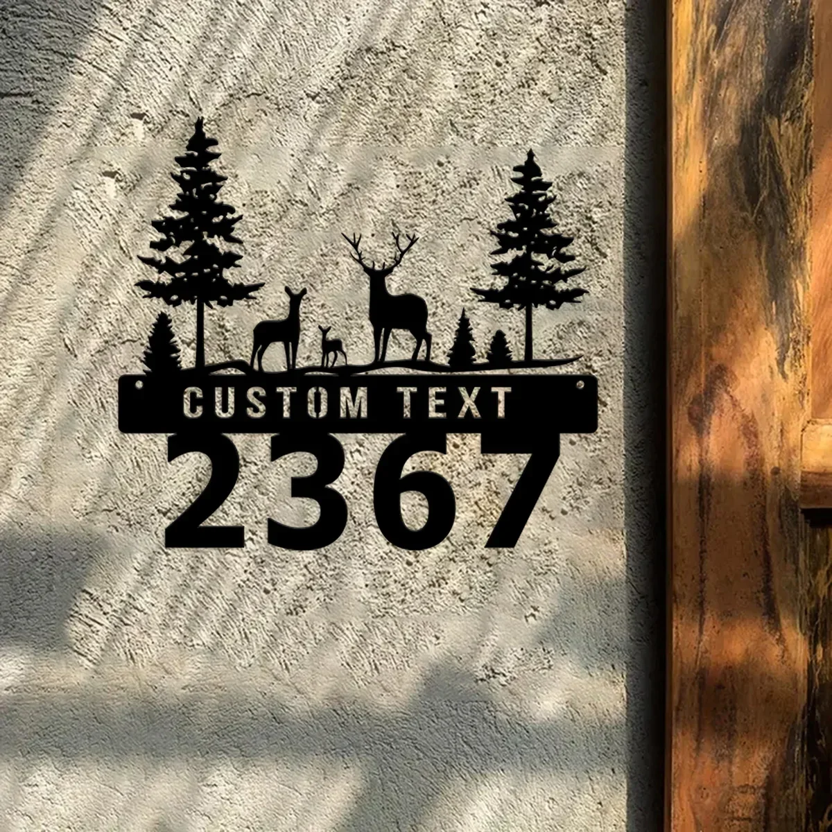 Blend Style & Function: Custom House Number Metal Name Sign, with Deer Hunting Theme. A Unique Outdoor Address Identifier.