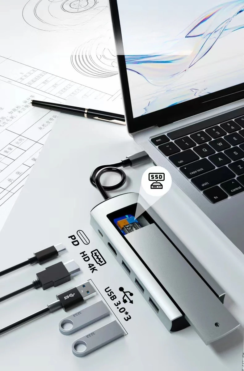 Type-c docking station sataM.2 nvme hard disk enclosure docking station usb3.0hub converter